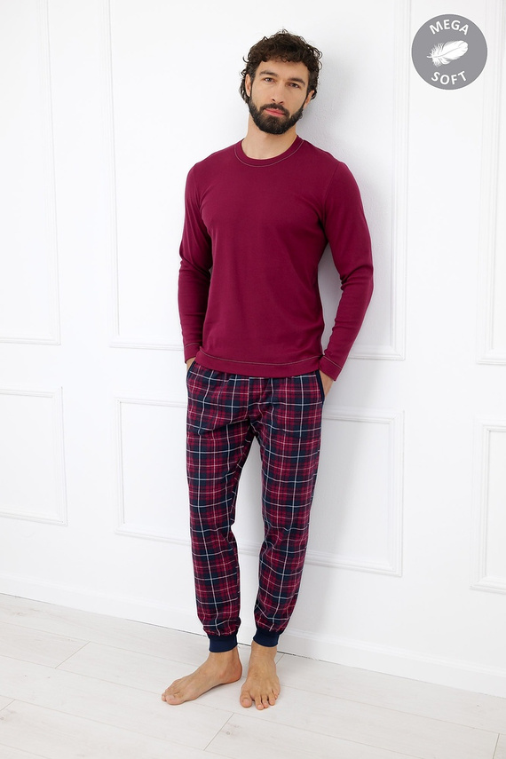 Italian Fashion Brajan Pigiama uomo Mega Soft pantaloni lunghi a quadri bordeaux