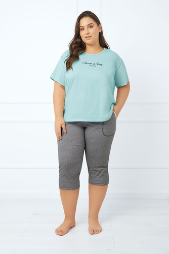 Tarisa Pigiama donna manica corta, pantaloni 3/4 Moda italiana - turchese chiaro/stampa