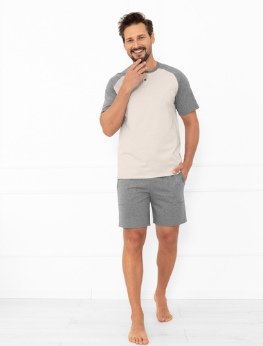 Pigiama da uomo Alexander Italian Fashion beige - maniche corte e pantaloncini corti, 100% cotone