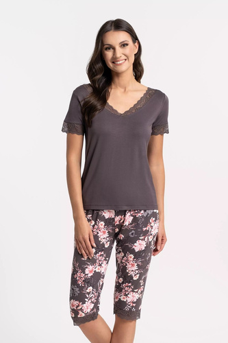 Pigiama donna Moraj PDD4900-0286 marrone in viscosa con scollo a V