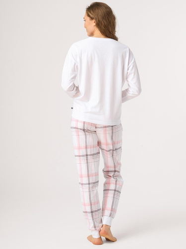 Pigiama donna Key LNS 416 bianca – 100% cotone, pantaloni in flanella a quadri