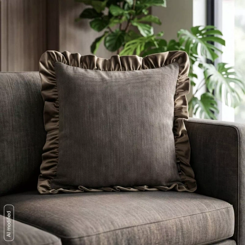 Eurofirany Elvara federa decorativa 45x45 in velluto con volant - beige scuro