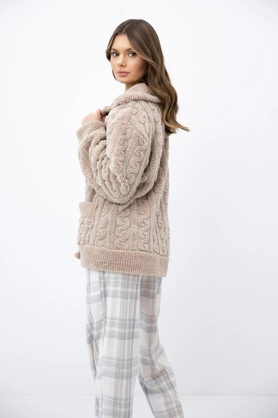 Sensis Ingrid blazer donna beige con bottoni, morbido homewear con tasche