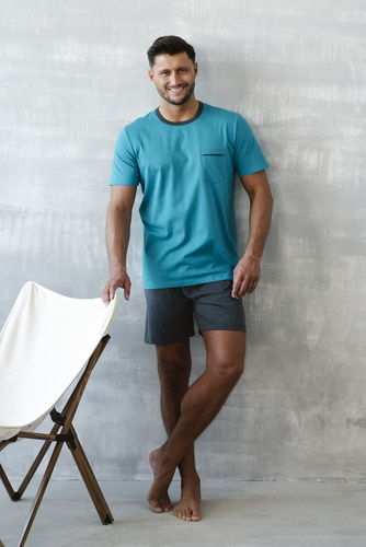 Stefano Pigiama uomo manica corta, pantaloncini Moda italiana - marino/melange scuro