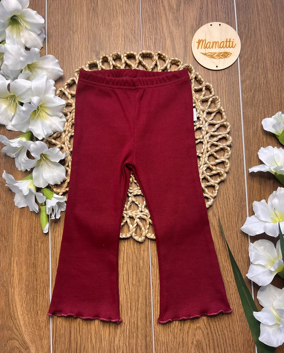 Mamatti LJ820 Leggings bambina bordeaux a coste a zampa in cotone