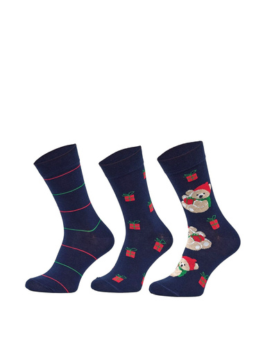 A66 Cornette Premium Socks A'3 orsacchiotti blu navy - confezione natalizia da tre, cotone, confortevole