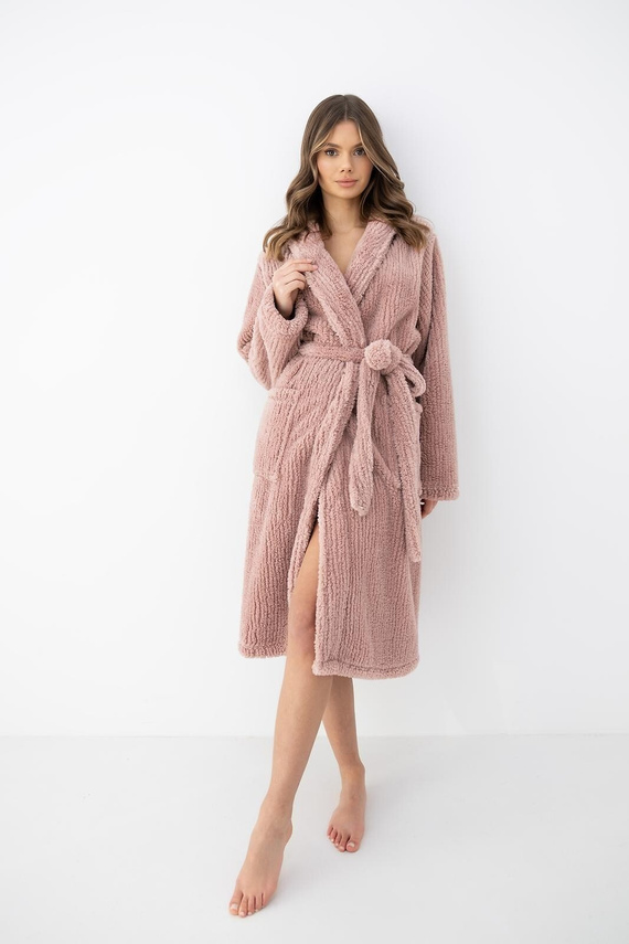 Sensis Caira Accappatoio donna beige morbido lungo con collo sciallato