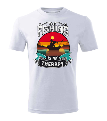 SKU M31 Maglietta Moocha Fishing Therapy in cotone per pescatore con stampa bianca