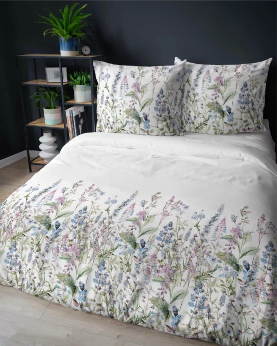 5485 B Detexpol Satin Stories biancheria da letto bianco-blu | 100% cotone, trama di raso, cerniera, confezione regalo