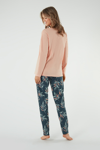 Julietta Pigiama da donna manica lunga, pantaloni lunghi Moda italiana - salmone/stampa