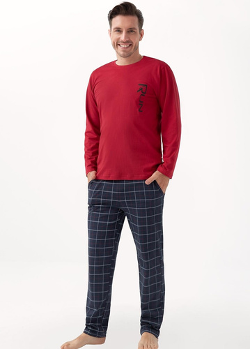 Pigiama uomo 810 Luna maroon - cotone, manica lunga, pantalone con tasche