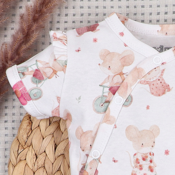 Body neonato Nini Little Mouse cotone biologico incrociato manica corta delicato