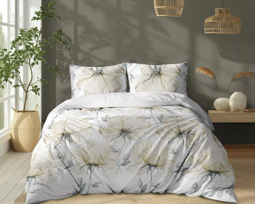 5770 B Cotton Bloom Detexpol biancheria da letto bianca con grandi fiori color crema - 100% cotone, reversibile, produzione polacca
