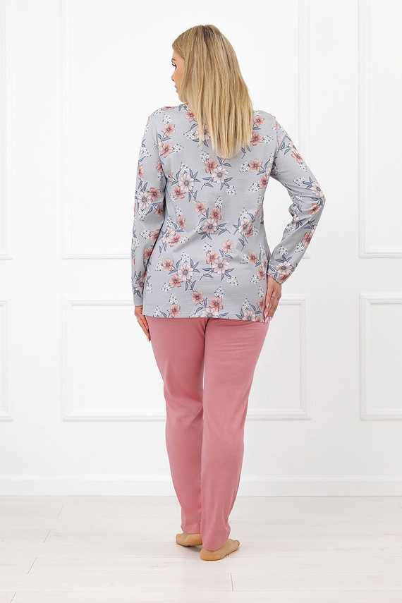 Pigiama donna Basma Italian Fashion in cotone, aperta, con stampa floreale color mattone