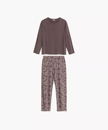 Pigiama donna NLP-501 Atlantic rosa-verde - 100% cotone effetto pesca, manica lunga, pantaloni con tasche | Calore e comfort Premium