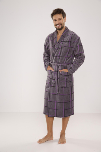 803 / 819 Vestaglia Twin Forex da uomo in spugna - grigio a quadri viola (grigio a quadri)