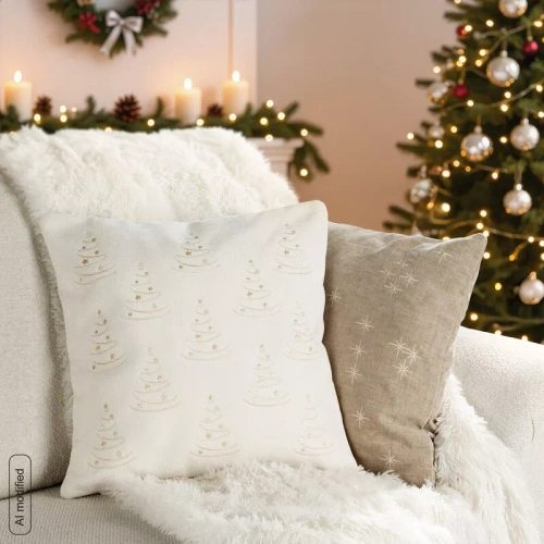 CHP308 Federa natalizia Eurofirany 45x45 con paillettes 3D stelle beige