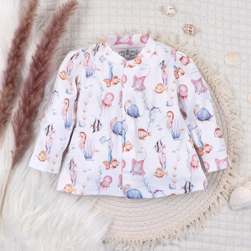 ABN-5482 Kaftano per neonati Mondo Sommerso di Nini - cotone organico, comodi bottoni a pressione