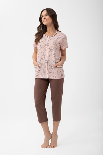 Pigiama donna Luna 1304 in cotone con bottoni e pantaloni capri