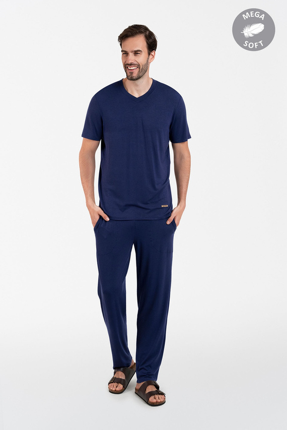 Akord Pigiama da uomo a maniche corte, pantaloni lunghi Moda italiana - blu navy