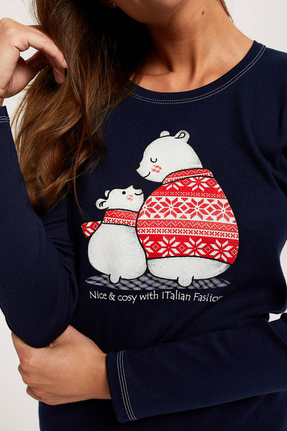 Arktyka Pigiama donna manica lunga, pantaloni lunghi Moda italiana - blu navy/stampa