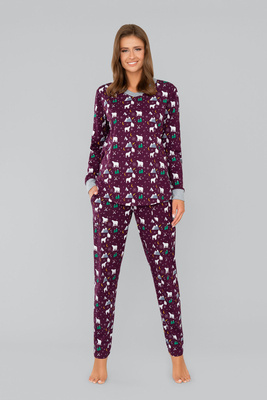 Ava Pigiama e pantaloni a maniche lunghe da donna Italian Fashion- stampa bordeaux