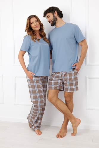 Pigiama donna Italian Fashion Delma 100% cotone a quadri pantaloni lunghi - acciaio