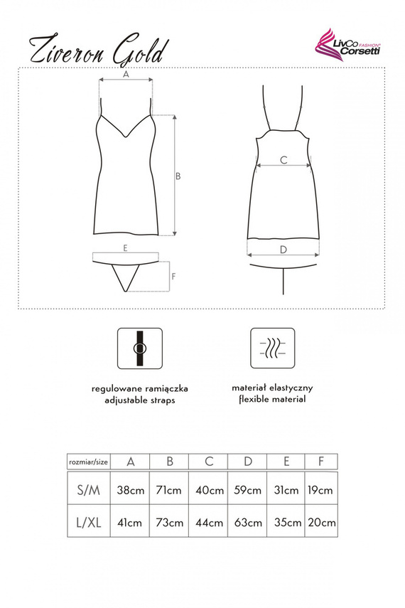 Ziveron Gold LC 90581 Set, chemise e perizoma LivCo Corsetti Fashion - oro