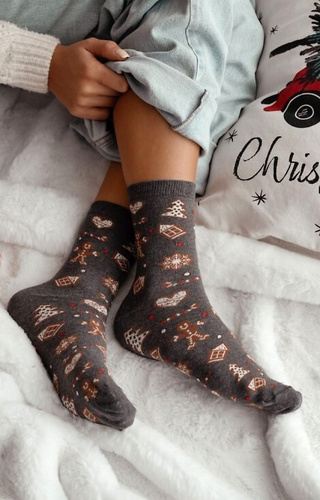 1283-038 Calzini da donna Gingerbread Milena melange scuro - festosi, colorati, in cotone