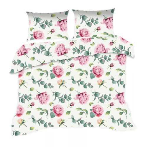 1654N Biancheria da letto in cotone Classic E24 Karo crema fiori foglie- 100% cotone, resistente, colorato, set da 2 pezzi