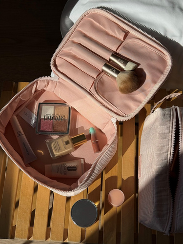 Trousse Large Sensis – Elegante, Con Scomparto per Pennelli, Con Cerniera, Materiale a Righe