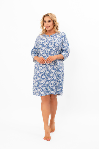 Camicia da notte da donna Bisali - cotone, manica a ¾, motivo floreale Moda italiana