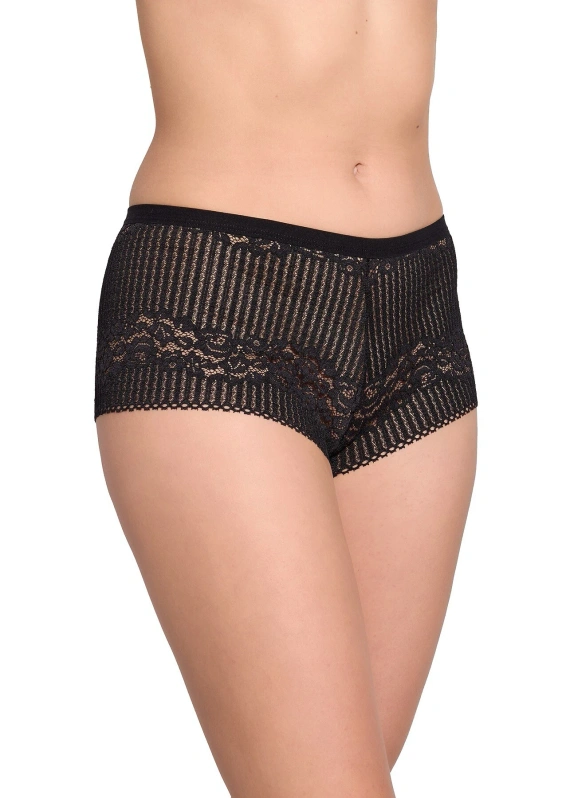 Gabidar 211 shorts da donna, slip in cotone con pizzo e ampie fasce laterali - nero