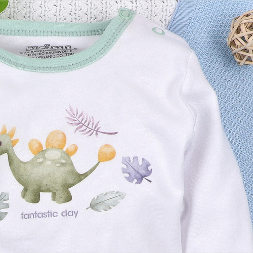 ABN-5565 Body Dino Explorer in cotone biologico Nini bianco- cotone biologico, manica lunga