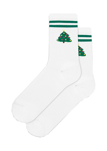 U04.N56 Calzini di Natale Gatta - calzini unisex in cotone con motivo natalizio, motivo 996 bianco
