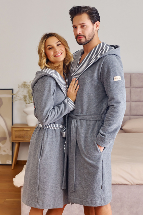 7229 Vestaglia da donna Doctor Nap - cotone, cappuccio, finiture eleganti - grigio scuro