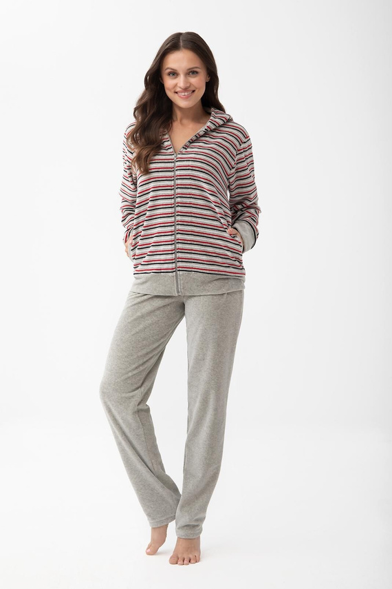 Tuta in velluto da donna Luna 1307 in cotone con cappuccio e zip - grigio