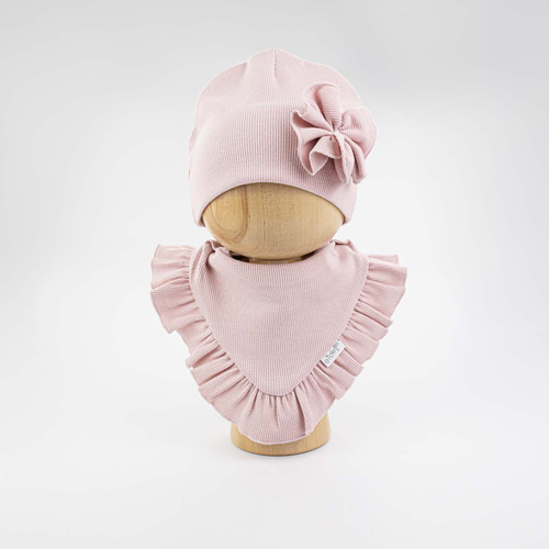 Cappello e foulard da bambina Nicol 141964 in cotone con fiore e balza - rosa cipria