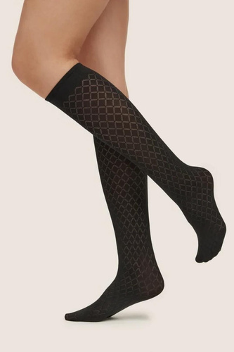 Gabriella Sora 1260 calze sopra il ginocchio 70 DEN motivo geometrico 3D nero
