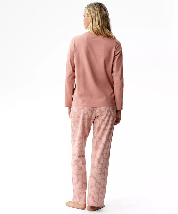 Pigiama donna NLP-501 Atlantic rosa-verde - 100% cotone effetto pesca, manica lunga, pantaloni con tasche | Calore e comfort Premium
