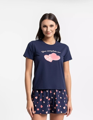 Pigiama donna Moraj PDD3900-020 in cotone blu navy, manica corta, pantaloncini corti