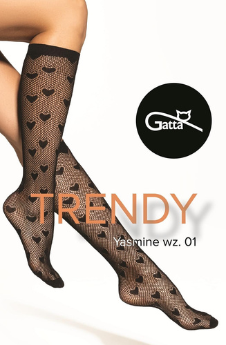 Calzettoni Yasmine wz.01 Gatta - cuori neri traforati, senza pressatura