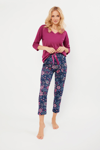 Pigiama donna Folk Maniche 3/4, pantaloni 7/8 Moda italiana - mora/stampa