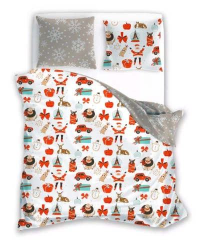 Holly Jolly 004 Faro Biancheria da letto natalizia di colore beige - microfibra di raso, set con cerniera