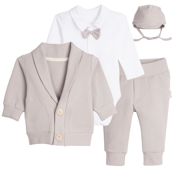 Komplet do Chrztu Nicol 169409 4 pezzi Body Papillon Felpa Pantaloni Cappello