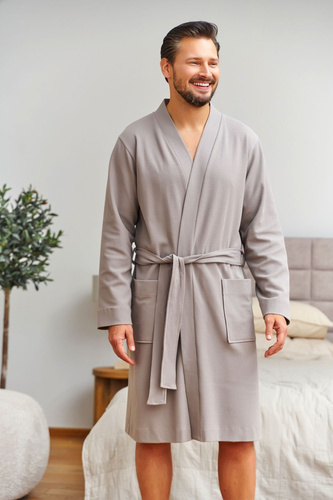Accappatoio uomo Doctor Nap 7421 Waffle leggero in tessuto a nido d'ape, cintura in vita, lunghezza al ginocchio