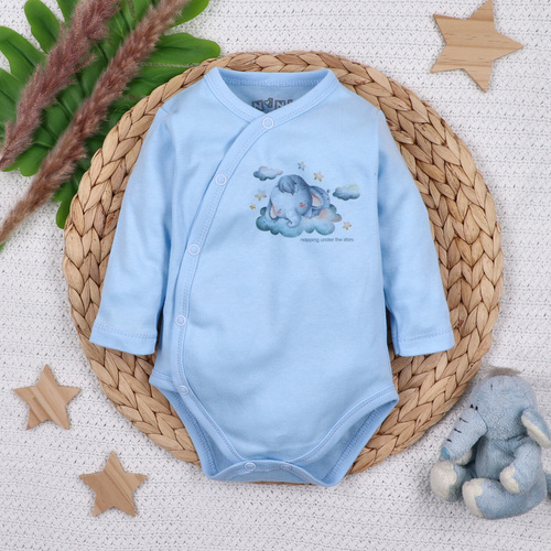 ABN-5603 Nini Little Dreamers - body a busta in cotone biologico per neonati blu - chiusure senza nichel, 100% sicurezza