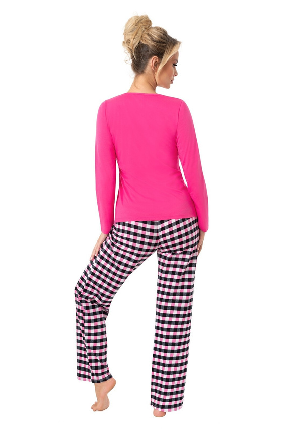 Pigiama da donna Donna Sleep Long fucsia-cotone, manica lunga, confezionato in un sacchetto di plastica