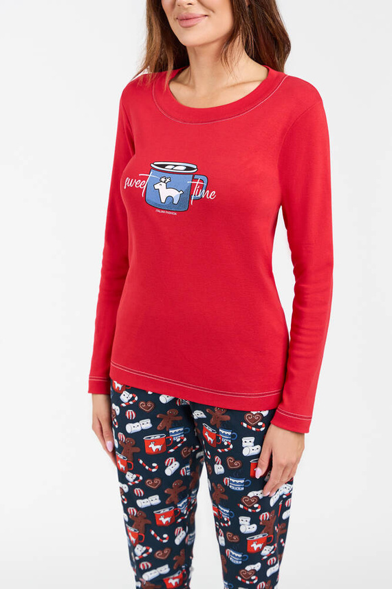 Makala Pigiama a maniche lunghe e pantaloni lunghi da donna Moda Italiana - rosso/stampa