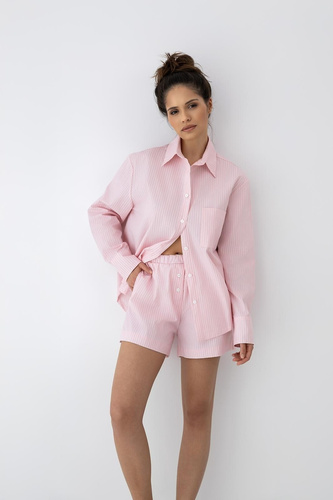 Pigiama donna Sensis Bellina rosa in cotone con bottoni e tasche